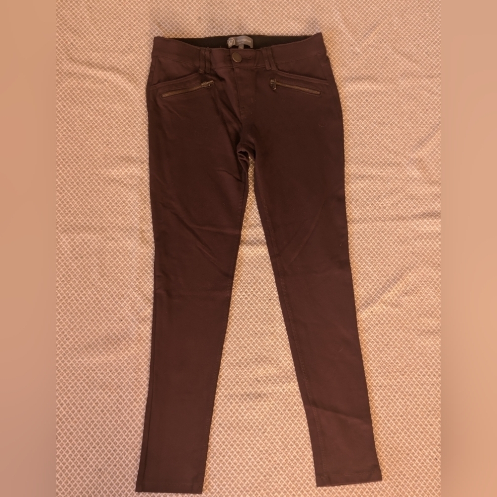 Stylish Dark Purple Burgandy Pants with Zipper Accents Elastic Band Stretch Pant - Picture 7 of 12